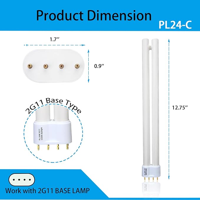 24W PL24-C Fluorescent Light Bulb Replacement for OttLite B24553 T40J34,Tpye C,PL-L 24W Fluorescent Light Bulbs,5500K Bright Natural Daylight,1300lm,2G11 Base - 2Pack