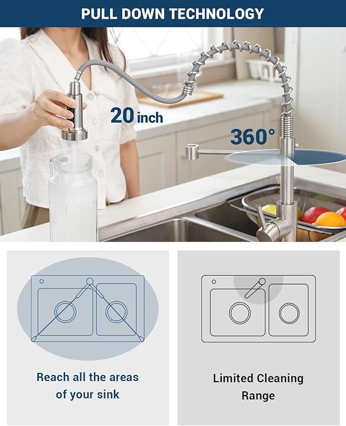 APPASO Kitchen Faucet with Soap Dispenser Brushed Nickel, Pull Down Commercial Single Handle High Arc Faucet for Sink, Stainless Steel Kitchen Faucet for Sink 2 or 4 Hole