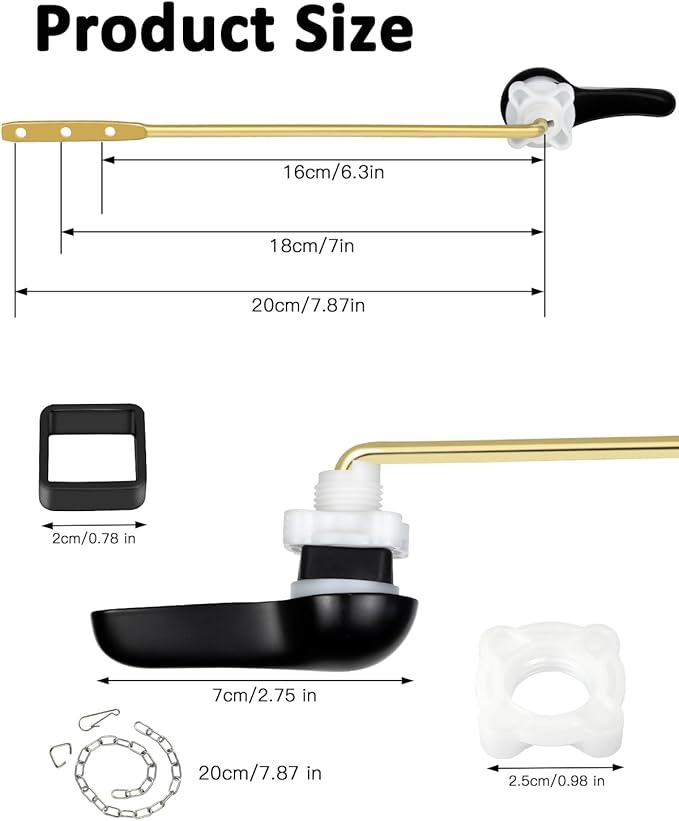 Hidnvefen Toilet Handle Replacement Kit Universal Toilet Flush Handle, Zinc Alloy Toilet Tank Trip Lever with H2 Brass Arm, Compatible with American Standard/Mansfield Toilet, Black