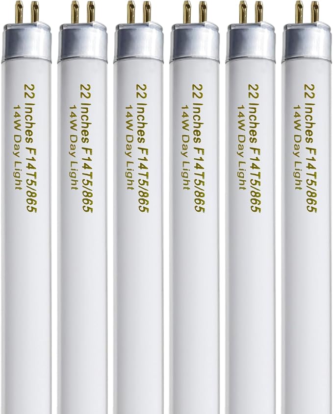 amgolibi T5 14W 6500K Fluorescent Tube, 22 Inches F14T5/865 Straight Fluorescent Bulb, F14T5/DL Fluorescent Lamp for Counter and Cabinet Fixture, Cool White 1350 Lumen G5 Cap