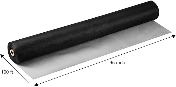 Fiberglass Window Screen Roll 96" x 100' Continuous Roll UV Protection Install and Repair Door and Window Screen(96" x 100', Black)
