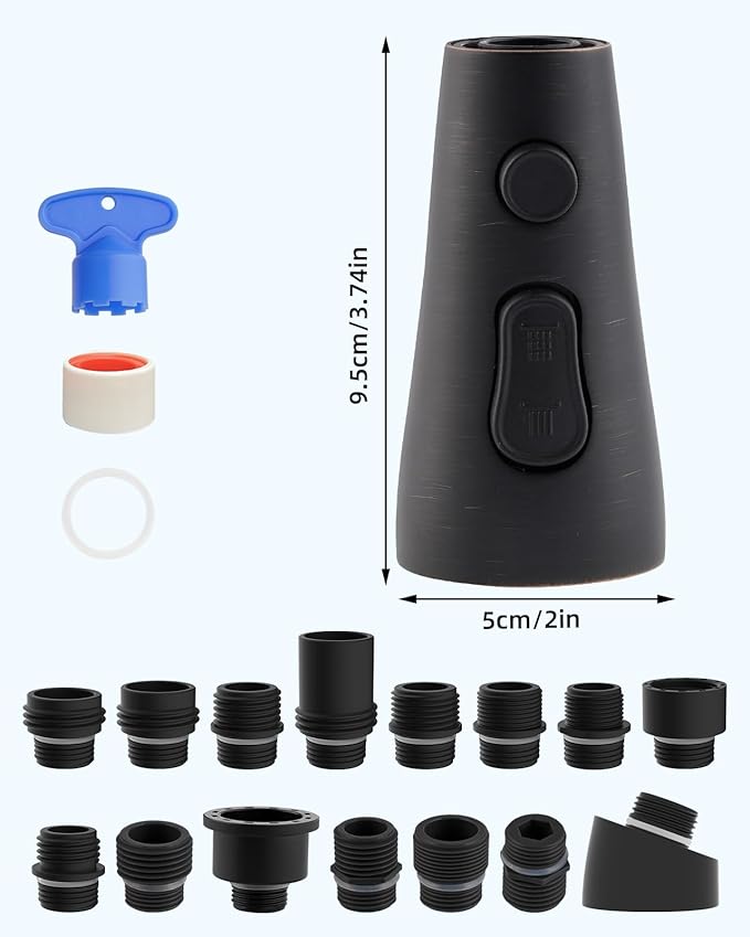 Hibbent Stainless Steel Pull Down Spray Head Replacement with 15 Adapters, NSF/ANSI/CAN 61 & CUPC Certified 3-Function Kitchen Faucet Nozzle Compatible with Moen, Delta, Kohler, Oil-Rubbed Bronze