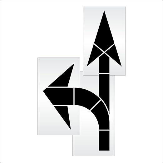 Pavement Stencils - 160 inch - Straight & Turn Combo Arrow KIT for MUTCD, FHWA, Road & HWY DOT - (3 Piece) - 160" x 90" x 1/16" (63 mil) - Light-Duty