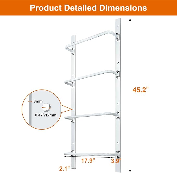 4-Rung Window Well Ladder Straight, Heavy Duty Steel Fire Escape Ladder, Powder-Coated Basement Egress Window Ladder 45.2" Lx17.9 W, White