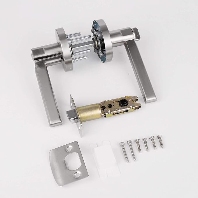 Probrico Satin Nickel Privacy Door Levers, Flat Interior Bath/Bed Door Handles, Reversible for Right & Left Handed Bedroom/Bathroom Doors, 5 Pack