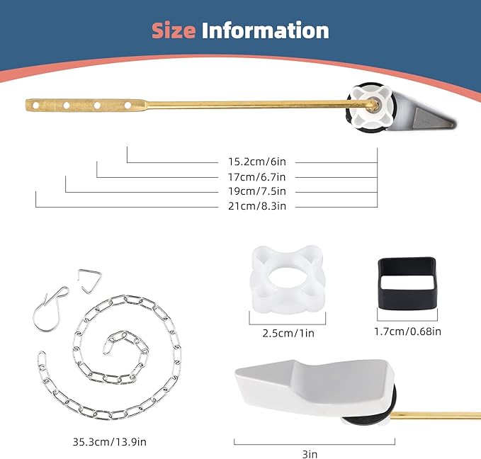 iFealClear 2 Pack Universal Toilet Handle Lever Flush Replacement, Front Mount Toilet Trip Lever Compatible with American Standard, Stainless Steel Flapper Chain, Solid Brass, White