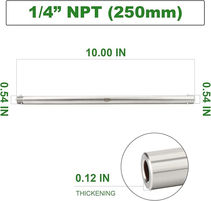 TAISHER 2PCS 304 Stainless Steel Pipe Fittings, 1/4" NPT Male Threaded, 10" Length Weld Nipple Cast Pipe