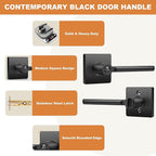 Probrico Privacy Black Door Handle Interior Lockset Heavy Duty Square Door Lever for Bedroom or Bathroom Reversible Keyless Slim Handleset Door Knob 3 Pack