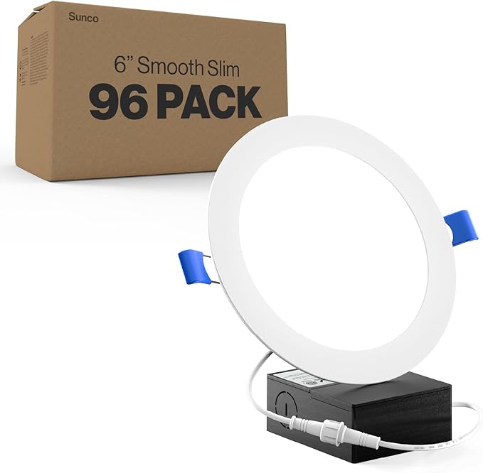 Sunco 96 Pack 6 Inch Ultra Thin LED Recessed Ceiling Lights, Slim Canless with Junction Box, 850 LM, 3000K Warm White, Dimmable, 14W=100W, Wafer Thin, 50000 Lifetime Hours ETL