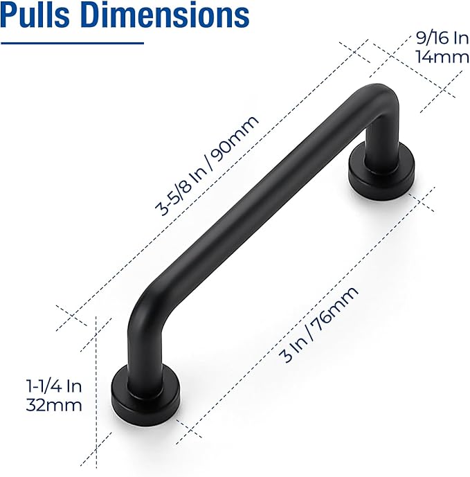JOY DECOR Cabinet Pulls – 3 Inch Hole Center, Matte Black, 15 Pack, Zinc Alloy Cabinet Handles for Drawers & Cupboard – Vintage Style Hardware for Kitchen, Bathroom, Dresser, Furniture Makeover