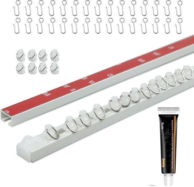 Self Adhesive Curtain Track Ceiling Or Wall, No Drill Curtain Rod, Adhesive Curtain Rod For Windows Cabinet Closet Bathroom Shower Curtain (32 Inch) (32 Inch)