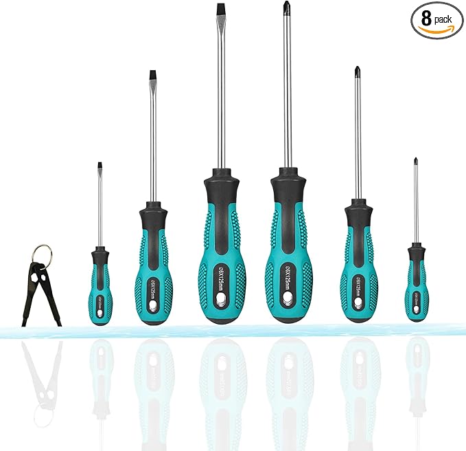 Magnetic Screwdriver Sets 6 PCS, Screwdriver Set with Small Box,Flat Head Phillips Screwdriver, Non-Slip Cushion Grip for Repair Home Improvement,Green & Black