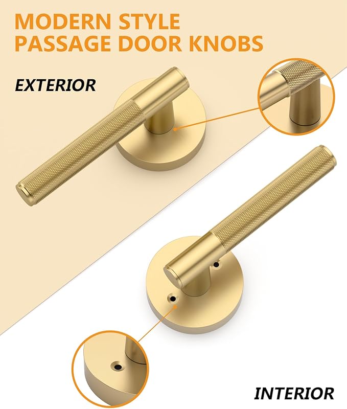Asidrama 4 Pack Passage Champagne Bronze Door Handles, Door Lever with Door Knobs Indoor for Bedroom or Bathroom, Heavy Duty Door Handles Interior with Locks for Left Right Sided Doors