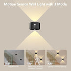 UP&Down Light Source Wall Sconces with Motion Sensor, Cordless LED Wall Night Lights 360°Rotate & Rechargeable Battery Operated, 3 Brightness, Indoor Motion Detection Wall Lamps for Pictures Corridor