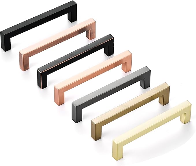 30 Pack Black Cabinet Handles 5 Inch Hole Centers, Square Drawer Pulls Cupboard Handles Black Pulls for Kitchen Cabinets Modern Stainless Steel Dresser Knobs