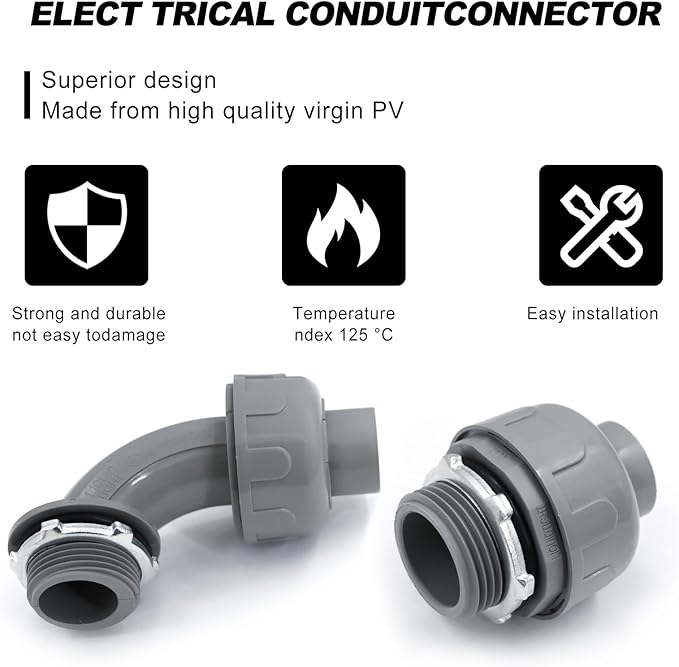 1-1/2 inch PVC Flexible Conduit Connector UL Listed Conduit Connector Fittings 12 Pack (8 Pcs 180D/4 Pcs 90D)