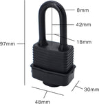 Waterproof Padlocks Keyed Alike for Outdoor use, Covered Heavy Duty Laminated Steel Lock, 1-9/16 Inch. Wide, Long Padlock, Pack of 6