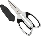 8-Inch Heavy Duty Utility Scissors All Purpose, Serrated Blade, White Comfort Grip for Cutting Carpet, Cardboard, Leather, Fabric, Multipurpose Sharp Shears for Kitchen, Garden, Office, Carft