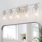 5 Light Bathroom Light Fixtures Brushed Nickel Vanity Light Over Mirror Modern Farmhouse Wall Lighting Sconces Wall Lamp for Bathroom, Bedroom, Living Room E26 Socket with Glass Shade