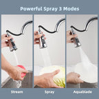 iFealClear Universal Metal Kitchen Faucet Head Replacement with 15 Adapters, 3-Mode Stainless Steel Pull Down Sink Faucet Sprayer Head Nozzle, Compatible with Moen, Delta, Pfister Faucets, Chrome