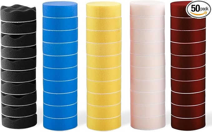 Polishing Pad, 50pcs 3 inch(80 mm) Sponge Buffing Pads, Foam Polishing Pad Kit for Car Sanding, Polishing and Waxing