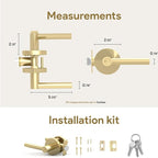 Mega Handles Ronn Entrance Entry Lever Door Handle Heavy Duty Round Locking Lever Set for Left or Right-Handed Doors, Interior/Exterior Door Levers - Satin Brass