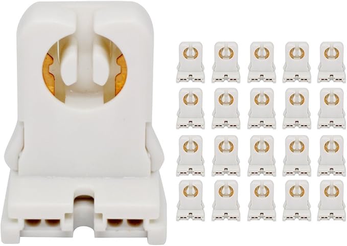 T8 LED Fluorescent Tube Lamp Holder Tombstone, Non-shunted Turn-Type G13 Base, Medium Bi-Pin Socket, for LED Fluorescent Tube Replacements Turn-Type Lampholder Pack of 20