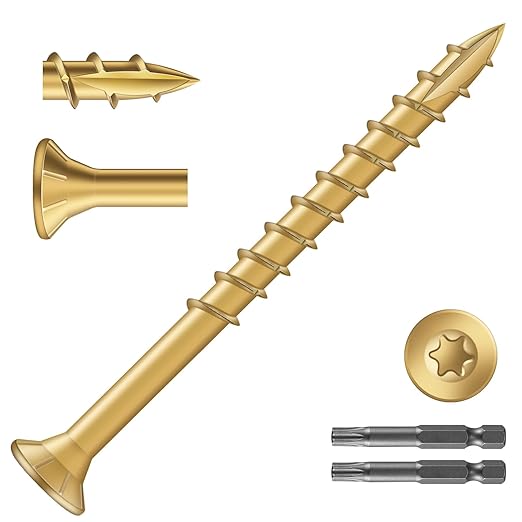 #10 x 2-1/2" Deck Screws (474Pcs) 6lb. Exterior Wood Screws. Carbon Steel, Tan, Flat Head, Rust Resistant epoxy Coated, with T25 Star Bit
