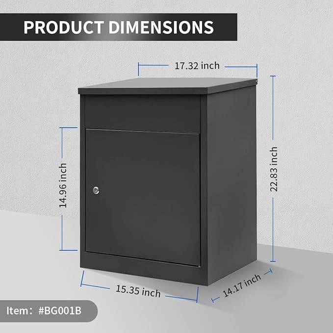 Package Delivery Boxes for Outside, Extra Large Mailbox for Parcel, Galvanized Steel Parcel Mailbox, Wall Mounted Lockable Anti-Theft for Porch,Curbside L-Black