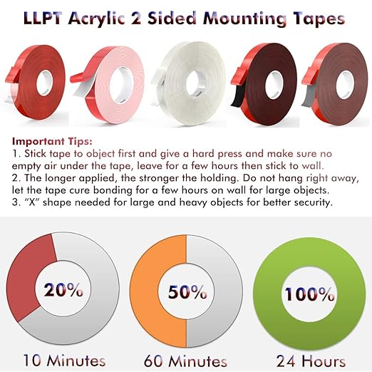 LLPT Double Sided Tape Clear Acrylic Strong Mounting Tape 3/4 Inch x 120 Inch Multiple Sizes Residue Free Waterproof Outdoor Indoor Adhesive for Nail Box Home Deco and DIY(WA053)