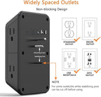 USB Wall Charger Power Strip Surge Protector with 4 USB Ports (2 USB C) Plug Extension Multiple Outlets Plug Extension Multi Outlet Plug in Adapter Spaced Outlets for Home Office Travel,White (Black)