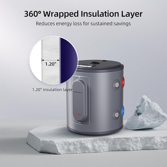 Electric Mini Tank Water Heater, MIZUDO 6 Gallon Point of Use Hot Water heater 1500W, Compact Residential 120V with T&P Valve, Adjustable Thermostat, UL Listed
