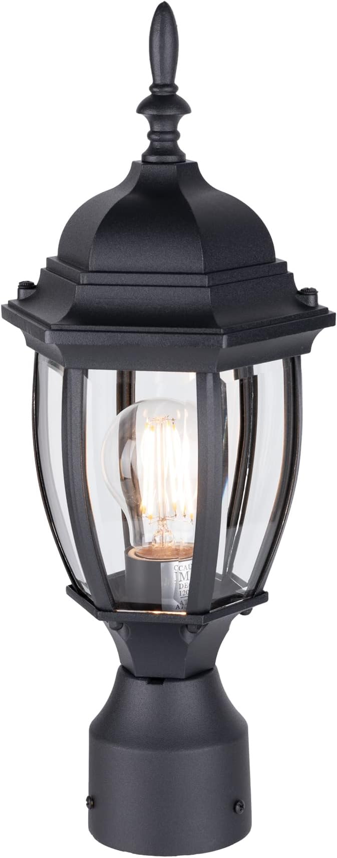 LIT-PaTH Outdoor Post Lighting Fixture Pole Lantern, E26 Medium Base Max 60W, Aluminum Housing Plus Glass, Matte Black Finish, 1-Pack