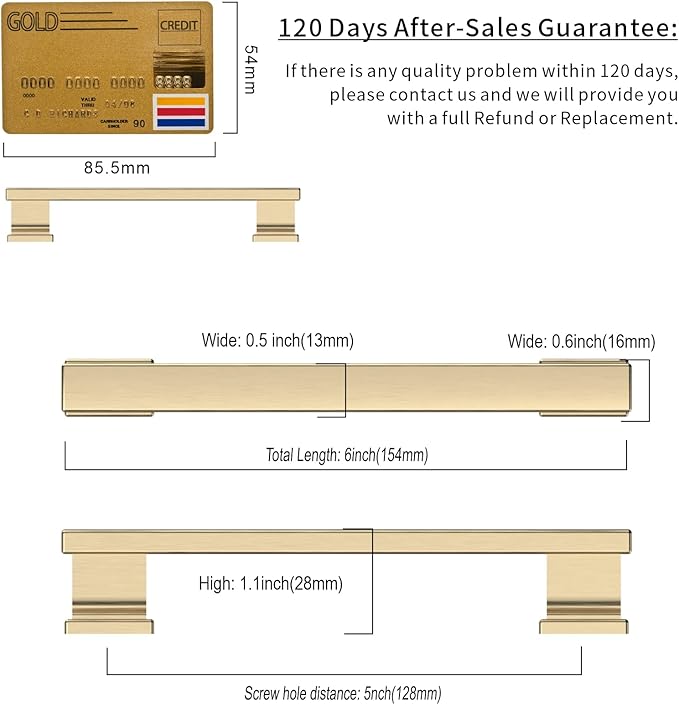 Asidrama 6 Pack 5 Inch(128mm) Brushed Brass Kitchen Cabinet Handles, Cabinet Pulls Kitchen Cabinet Hardware for Cupboard Drawer Pulls