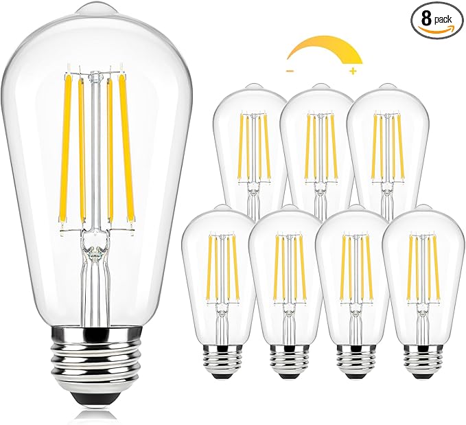 Brightever Edison Light Bulbs 60W Equivalent, Dimmable LED Light Bulbs, 7W, 850LM Vintage E26 Bulb 2700K Soft White, 90+CRI, ST58 Clear Glasses Antique Decorative Filament Bulb for House, 8 Pack