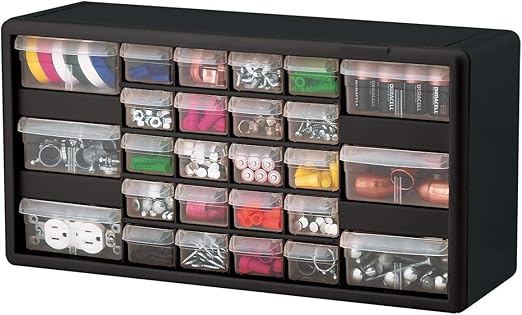 Akro-Mils 26-Drawer Plastic Drawer Storage Cabinet for Garage Organization, Bead Organizer, Building Bricks Storage, Teacher Toolbox, Makeup Organizer, 20-Inch W x 6-Inch D x 10-Inch H, 10126 Black
