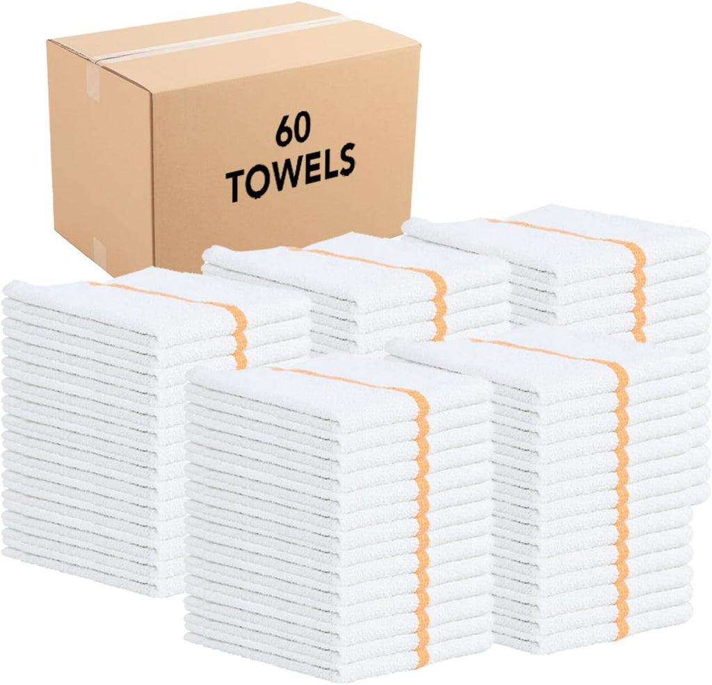 Arkwright Qwick Wick Bar Mop Towels Bulk - (Case of 60) 100% Cotton Quick Dry Dishcloths, Super Absorbent Multipurpose Cleaning Rags for Restaurants, Kitchen, Bathroom, Hotel, 16 x 19 in, Gold Stripe