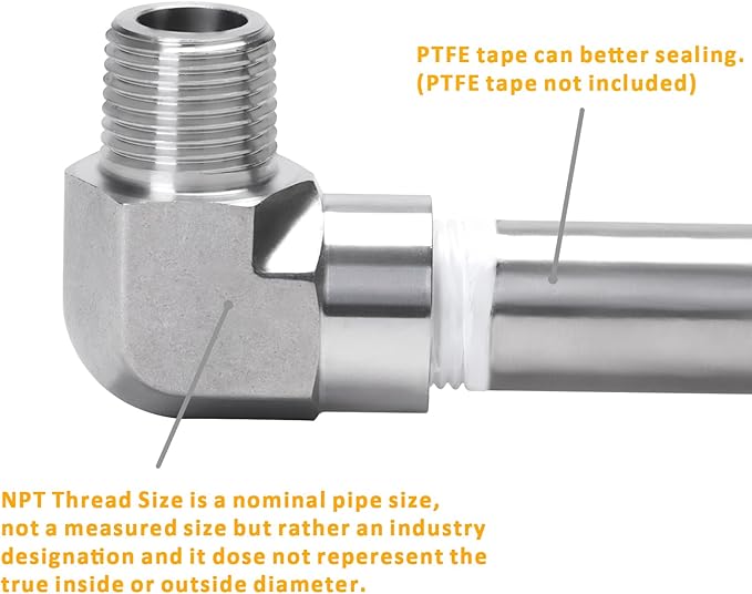 90 Degree Street Elbow - 1/4" NPT Male to 1/4" NPT Female Stainless Steel 304 Heavy Duty Forged Barstock Street Elbow Adapter Pipe Fitting (pack of 2)