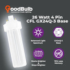 GoodBulb 26 Watt CFL Light Bulbs 4 Pin GX24Q-3 Base 6500K Full Spectrum 26W High Output 1800 Lumens Triple Tube Compact Fluorescent Light Bulbs Plug-in 10 Pack