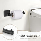 5 Pieces Bathroom Hardware Set Matte Black Towel Bar Set Includes 23.6” Towel Bar, Towel Ring Holder, Toilet Paper Holder and Two Towel Hooks, Bathroom Accessories Set SUS304 Wall Mounted