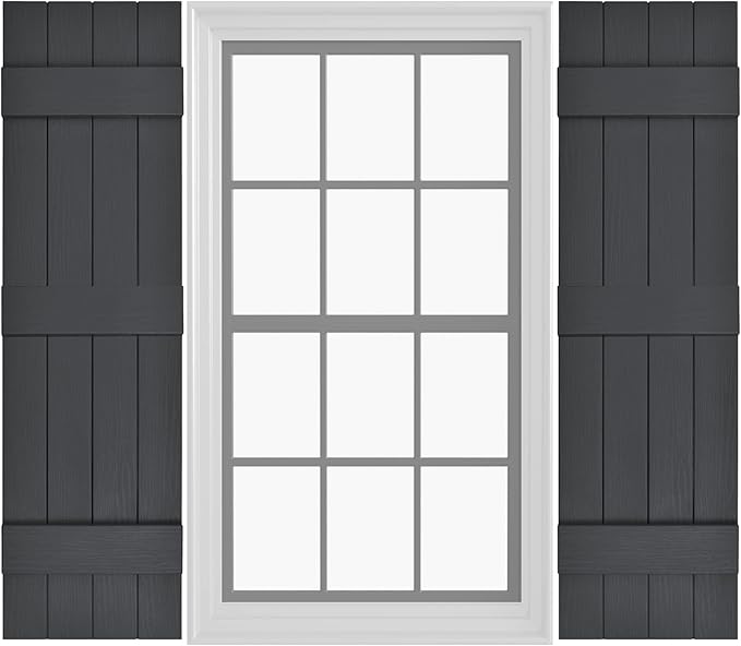 Board & Batten Vinyl Shutters (1 Pair) | 14.5"x75" (4-Board) - Cornerstone Grey | Exterior Window Shutters | Includes Mounting Hardware | Simple Installation | Made in USA