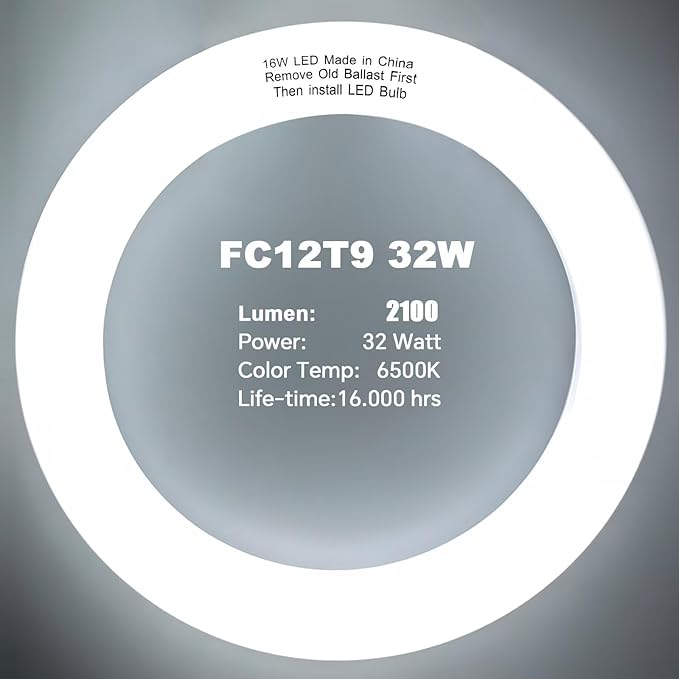 LED Replacement for FC8T9 22W and FC12T9 32W Fluorescent Bulb, 8 inch 11W for T9 22 Watts Circular Light Bulbs, 12 inch 16w for 32 Watts Circline, CRI 80, Daylight Ballast Bypass Required