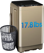 Portable Washing Machines 17.8LBS Full Automatic Clothes Washer and Spinner Combo with 10 Programs and 8 Water Levels, Compact Laundry Wash Spin Dryer for Apartment RV Dorm Home, Gold