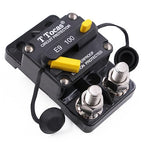 Hi-Amp 100A Surface-Mount Circuit Breaker Double 3/8" Studs with Manual Reset Switchable for Car Audio RV Automotive Battery System |UL Certified | 12V - 72V DC, 100 Amp Waterproof IP67