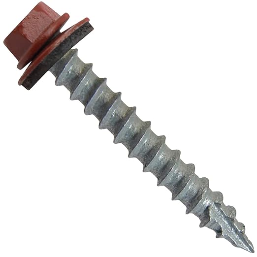 #14 Metal ROOFING SCREWS: (250) Screws x 1-1/2" RED Hex Head Sheet Metal Roof Screw. Self starting/tapping metal to woodsheet metal siding screws with EPDM washer. for corrugated roofing