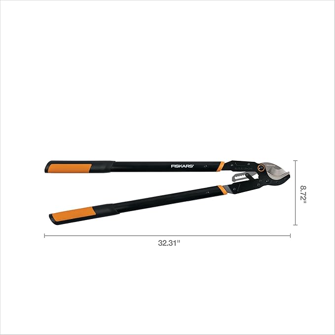 Fiskars Ratchet Drive Anvil Lopper 32 Inch Heavy Duty Tree Trimmer, 2 inch Cut Capacity, Riveted Handles for Easy Squeeze Cutting Power
