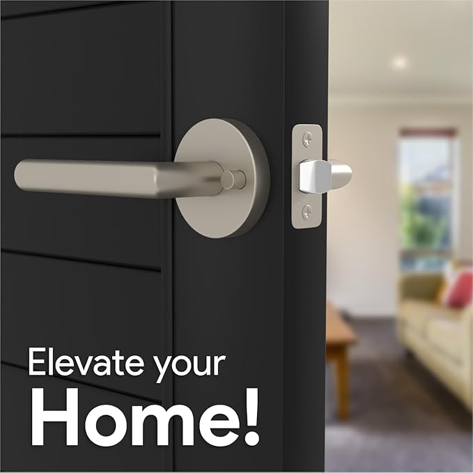 Mega Handles Ronn Privacy Door Handle - 2 Pack Reversible Brushed Nickel Door Handles, Heavy Duty Bed & Bath Door Handles with Privacy Door Lock, Fits All Standard Doors - Satin Nickel