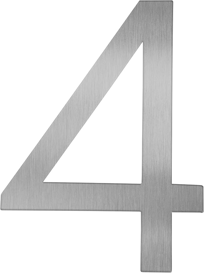 Adoorn 4 Inch Mailbox Numbers - Number 4, Silver Color, Each Sold Individually, Premium Metal Self Stick Address Numbers, Weatherproof Mailbox Numbers for Outside