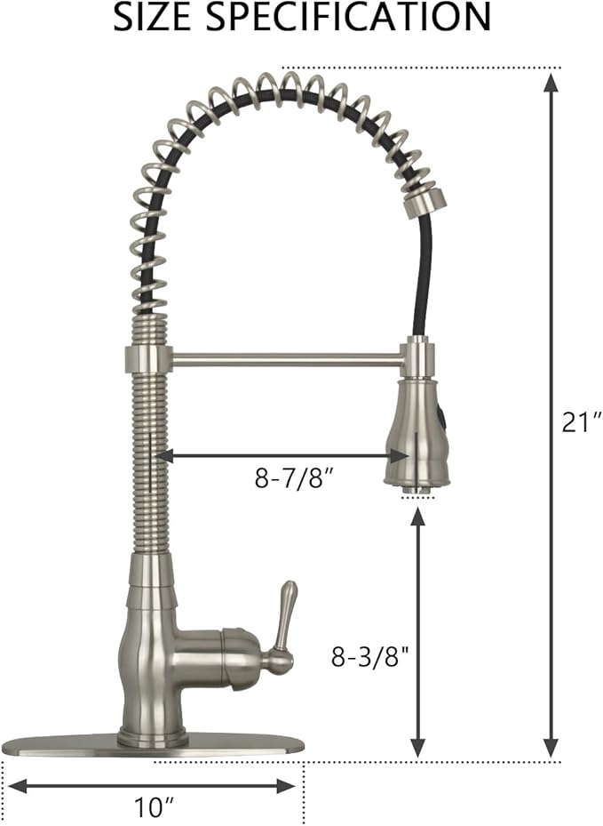 Akicon Pre-Rinse Spring Kitchen Faucet, Single Handle Solid Brass High Arc Pull Down Sprayer Head Kitchen Sink Faucet with Deck Plate
