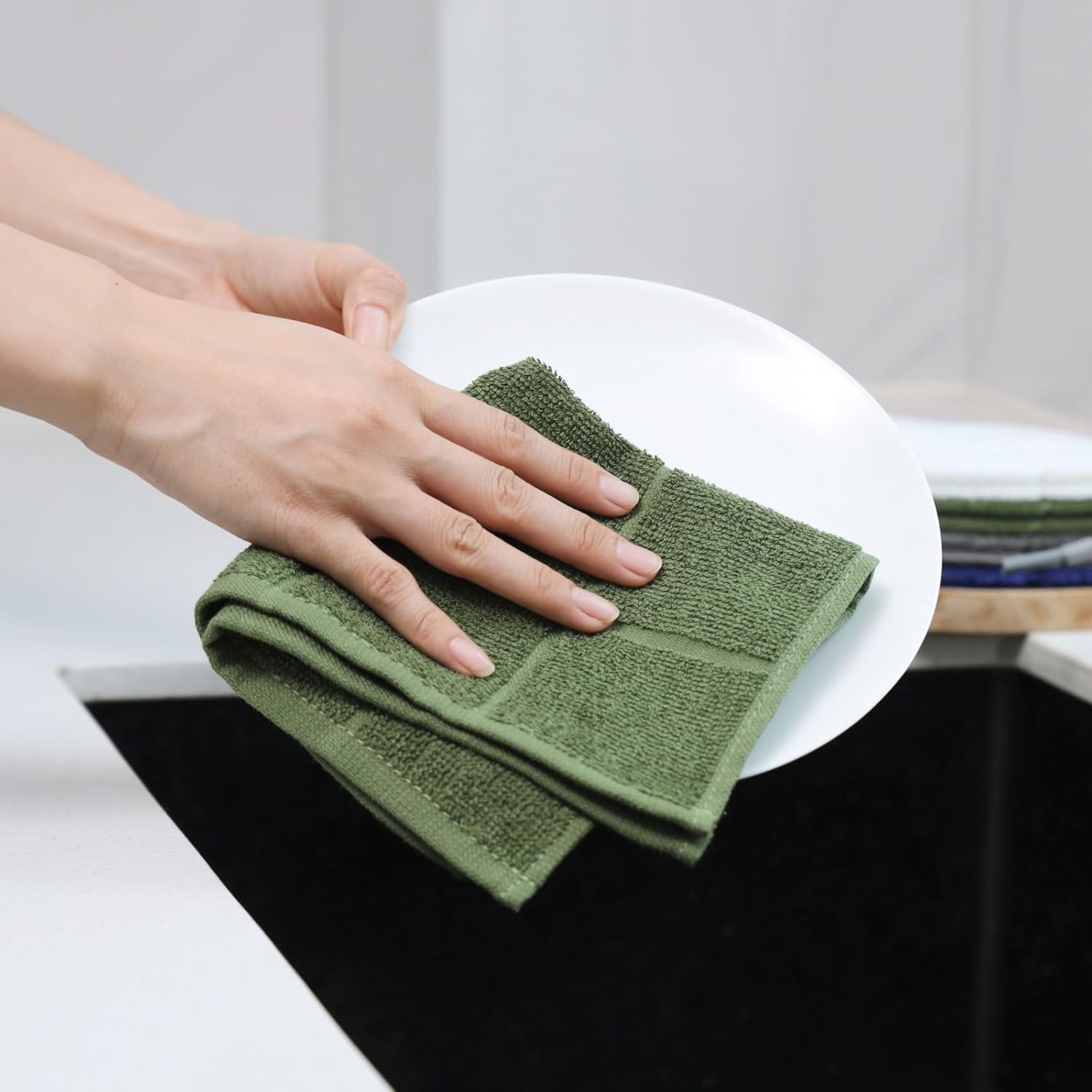 Glynniss Dishcloths Kitchen Highly Absorbent Dish Rags 100% Cotton Dish Cloths for Washing Dishes (Garden Green)